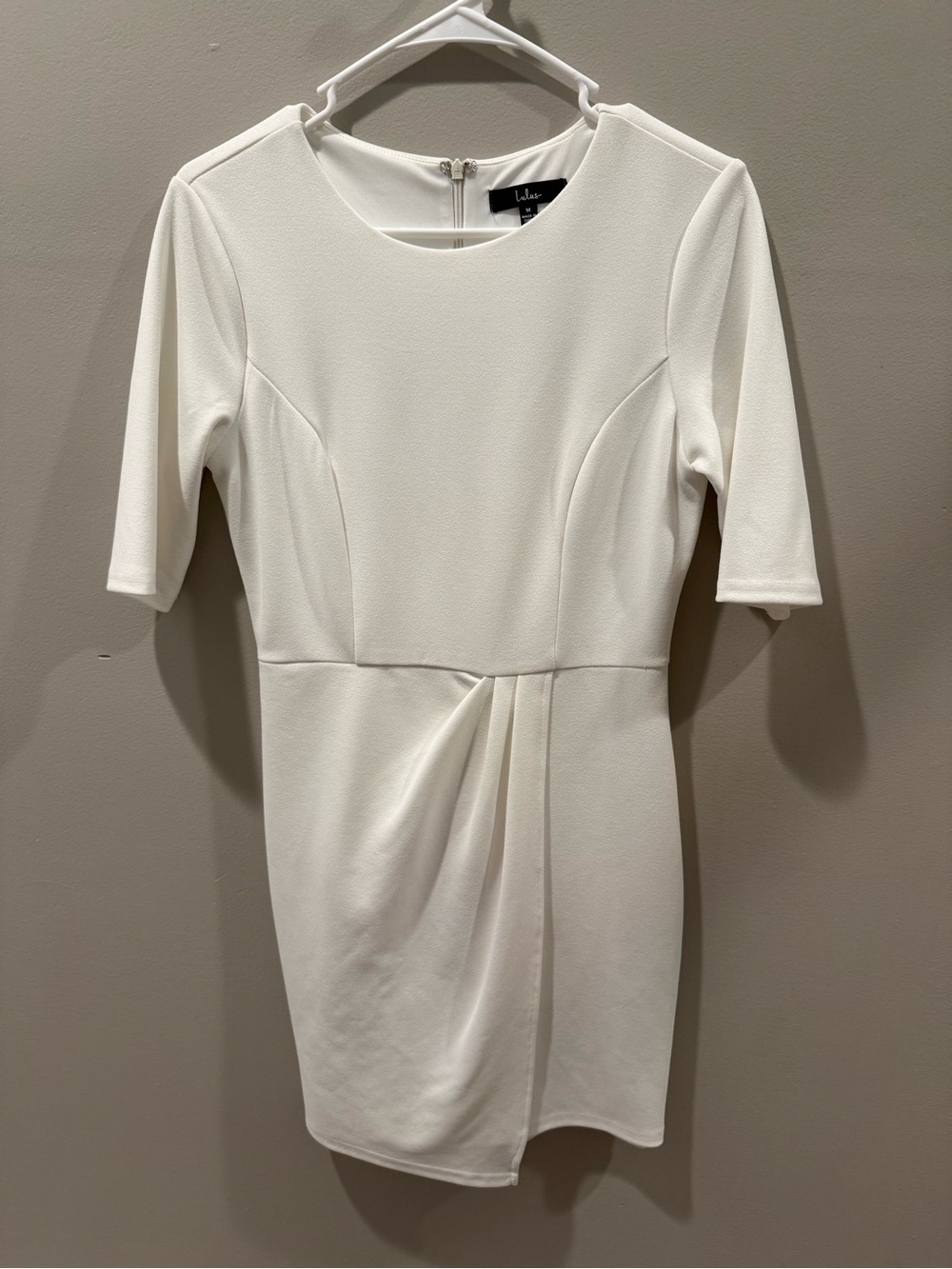 Lulu's White Short Sleeve Draped Sheath Dress